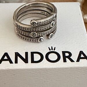 Pandora Silver Multi-Band Ring with Clear Accents